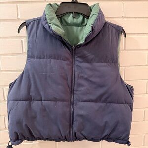Reversible Blue and Green cropped Puffer Vest